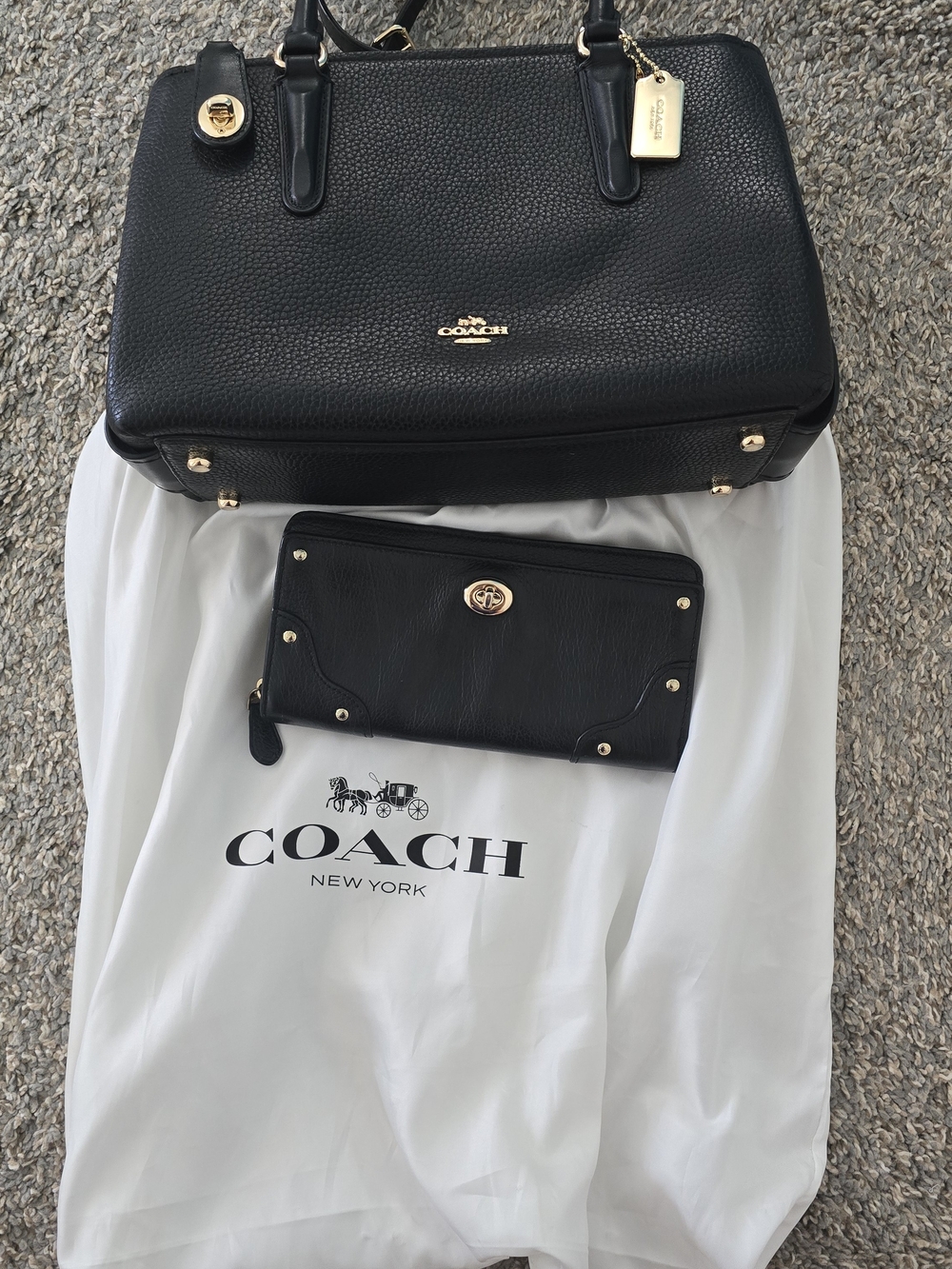 Coach Black Pebbled Leather Satchel with Matching Wallet